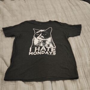 I Hate Mondays Cat Graphic Tee - Dark Charcoal Gray Size L!